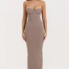 Lucia Taupe Strapless Corset Maxi Dress