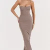 Lucia Taupe Strapless Corset Maxi Dress