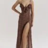Lucianna Espresso Lace Maxi Dress