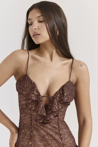 Lucianna Espresso Lace Maxi Dress