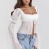 Lucie White Pleated Top