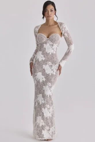 Lucienne Ivory Embroidered Lace Maxi Dress – Limited Edition