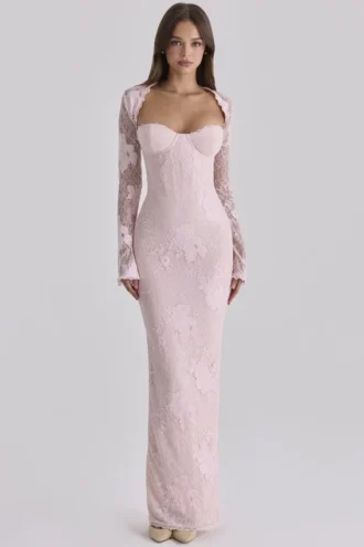 Lucienne Pink Lace Maxi Dress