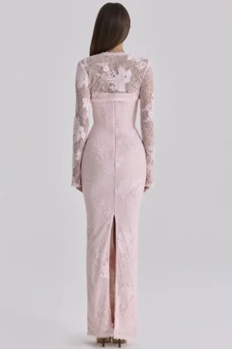 Lucienne Pink Lace Maxi Dress