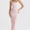 Luisette Pink Metallic Floral Satin Midi Skirt
