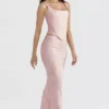 Luisette Pink Metallic Floral Satin Midi Skirt