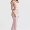 Luisette Pink Metallic Floral Satin Midi Skirt