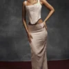 Luisette Pink Metallic Floral Satin Midi Skirt