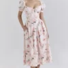 Lulabell Peach Floral Cotton Puff Sleeve Midi Dress