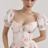 Lulabell Peach Floral Cotton Puff Sleeve Midi Dress
