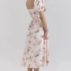 Lulabell Peach Floral Cotton Puff Sleeve Midi Dress