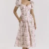 Lulabell Pink Ribbon Print Cotton Midi Dress
