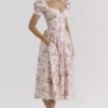 Lulabell Pink Ribbon Print Cotton Midi Dress