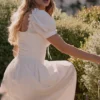 Lulabell White Stretch Cotton Puff Sleeve Midi Dress