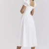 Lulabell White Stretch Cotton Puff Sleeve Midi Dress