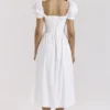 Lulabell White Stretch Cotton Puff Sleeve Midi Dress