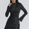 Lulu Black Satin Long Sleeve Mini Dress