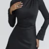 Lulu Black Satin Long Sleeve Mini Dress