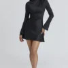 Lulu Black Satin Long Sleeve Mini Dress