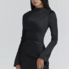 Lulu Black Satin Long Sleeve Mini Dress