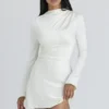 Lulu Ivory Satin Flute Sleeve Mini Dress