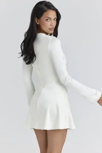 Lulu Ivory Satin Flute Sleeve Mini Dress