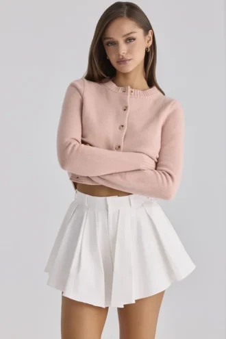 Lumi White Cotton Flared Mini Shorts