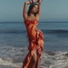 Lumira Sunset Swirl Print Ruffle Cut Out Maxi Dress