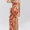 Lumira Sunset Swirl Print Ruffle Cut Out Maxi Dress