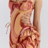 Lumira Sunset Swirl Print Ruffle Cut Out Maxi Dress
