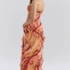 Lumira Sunset Swirl Print Ruffle Cut Out Maxi Dress