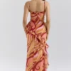 Lumira Sunset Swirl Print Ruffle Cut Out Maxi Dress