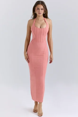 Lusilla Coral Stretch Mesh Halter Neck Midi Dress