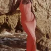 Lusilla Coral Stretch Mesh Halter Neck Midi Dress
