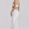 Lyra White Cotton V Back Draped Maxi Skirt