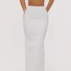 Lyra White Cotton V Back Draped Maxi Skirt