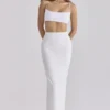 Lyra White Cotton V Back Draped Maxi Skirt