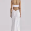 Lyra White Cotton V Back Draped Maxi Skirt