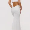Lyra White Cotton V Back Draped Maxi Skirt