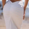 Lyra White Cotton V Back Draped Maxi Skirt