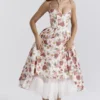 Mademoiselle Italian Rose Print Tulle Midi Dress