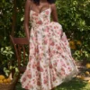 Mademoiselle Italian Rose Print Tulle Midi Dress