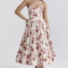 Mademoiselle Italian Rose Print Tulle Midi Dress