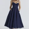 Mademoiselle Navy Satin Tulle Midi Dress