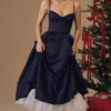 Mademoiselle Navy Satin Tulle Midi Dress