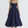 Mademoiselle Navy Satin Tulle Midi Dress