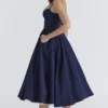 Mademoiselle Navy Satin Tulle Midi Dress