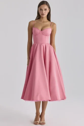 Mademoiselle Raspberry Satin Tulle Midi Dress