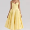 Mademoiselle Sunshine Yellow Satin Tulle Midi Dress