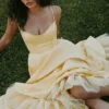 Mademoiselle Sunshine Yellow Satin Tulle Midi Dress